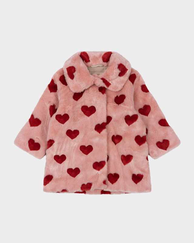 Girl's Fuzzie Heart-Print Coat, Size 18M-10