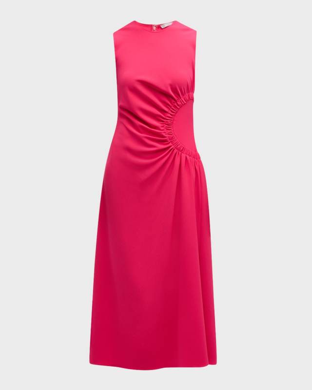 Sunburst Ruched-Side Sleeveless Midi Dress