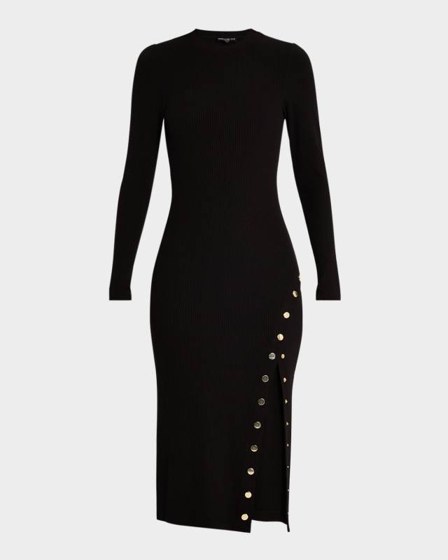 Monique Ribbed Long-Sleeve Midi Dress
