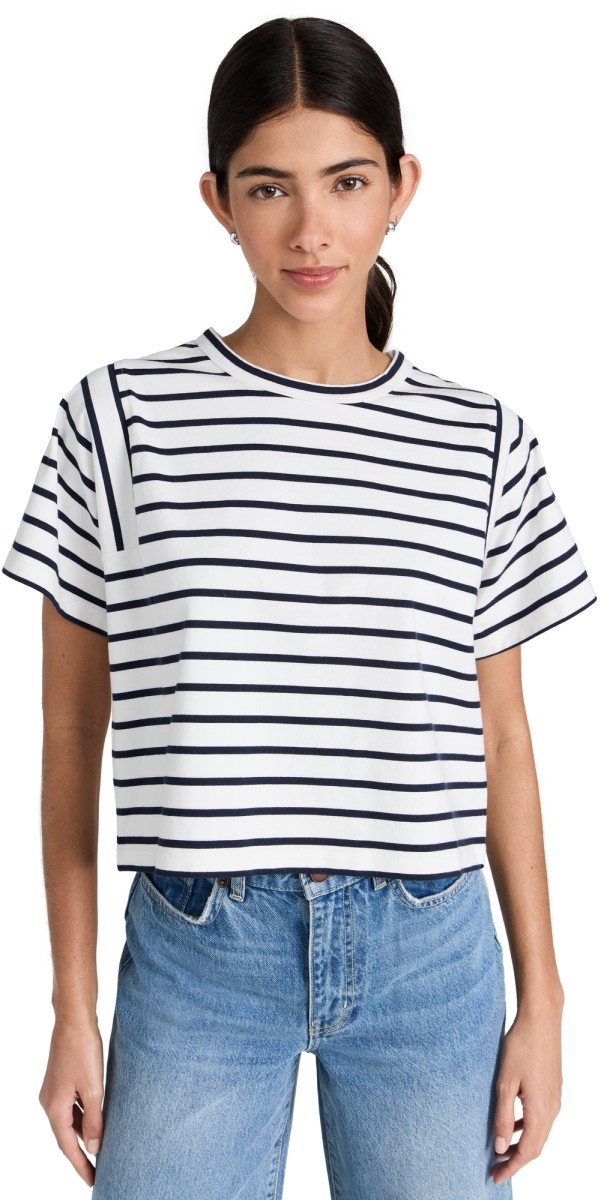 La Lignehortleevequare Armhole Tee Ivory/Navy