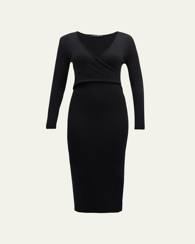 Ribbed Side-Slit Wrap Midi Dress