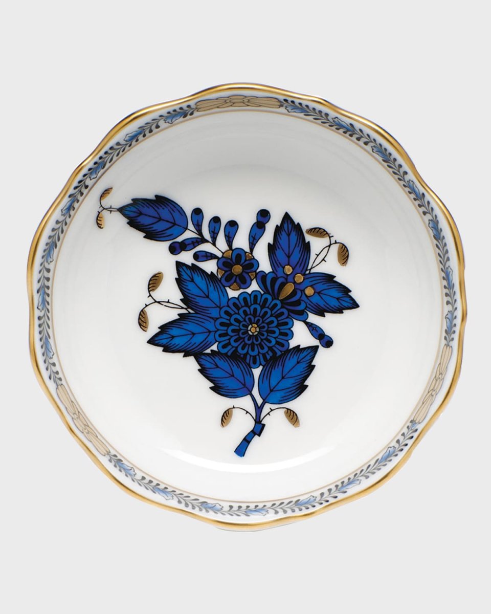 Chinese Bouquet Mini Scalloped Dish - Black Sapphire