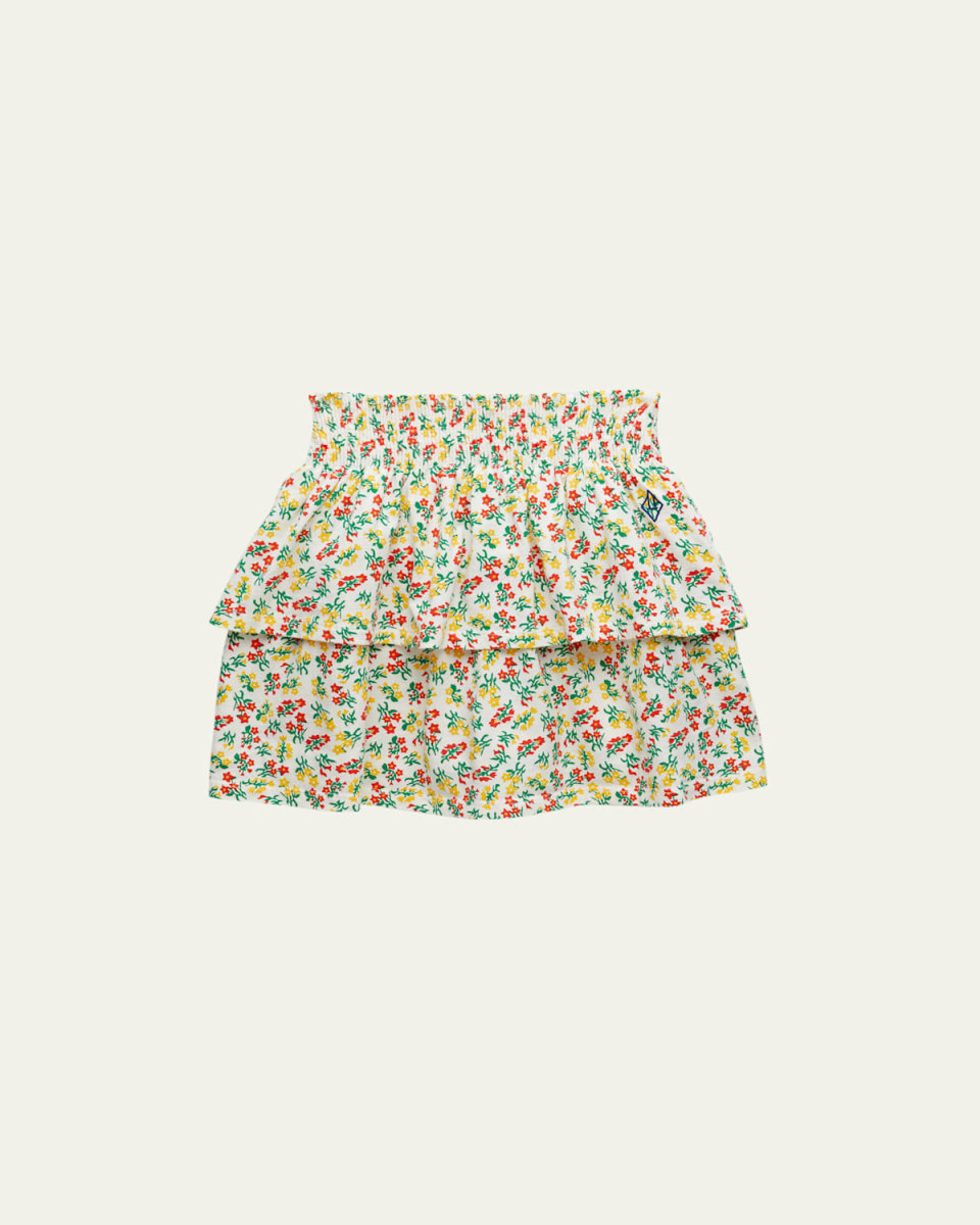 Girl's Kiwi Floral Cotton Tiered-Ruffle Skirt, Size 2-12