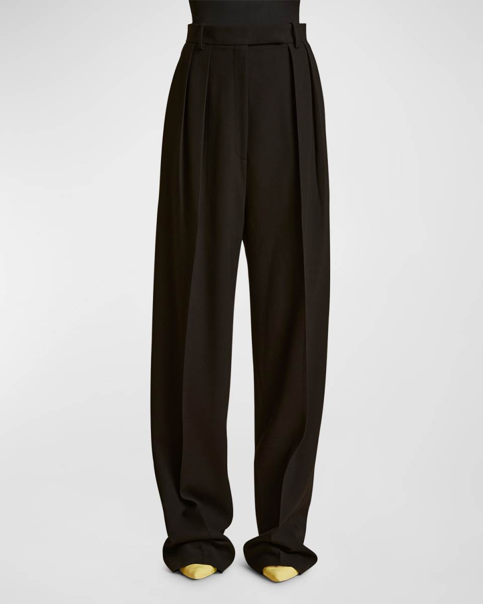Cessie Mid-Rise Double-Pleated Straight-Leg Crepe Pants