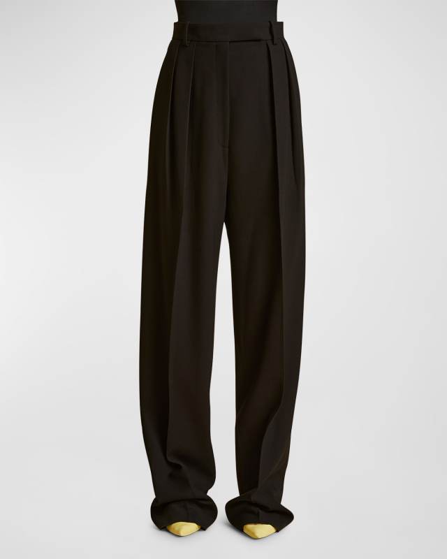 Cessie Mid-Rise Double-Pleated Straight-Leg Crepe Pants