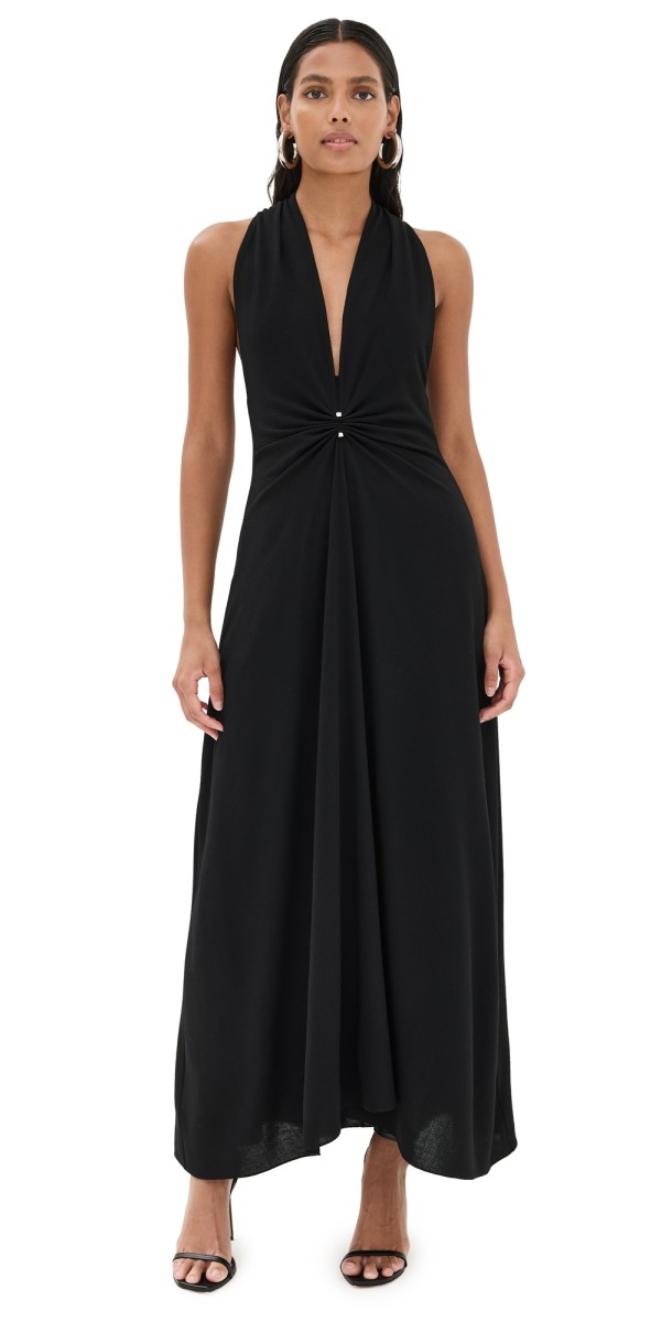 Brandon Maxwell The Banks Deep V Dress Black