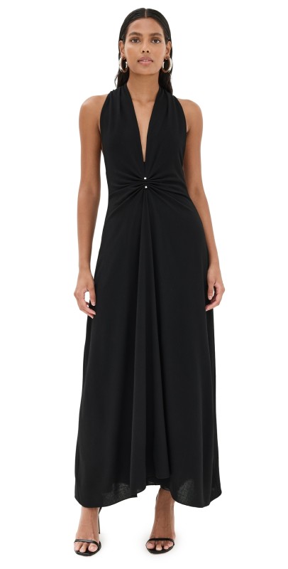 Brandon Maxwell The Banks Deep V Dress Black