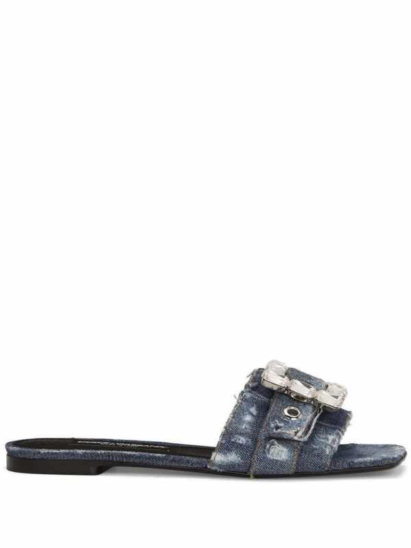 embellished patchwork-denim sandals