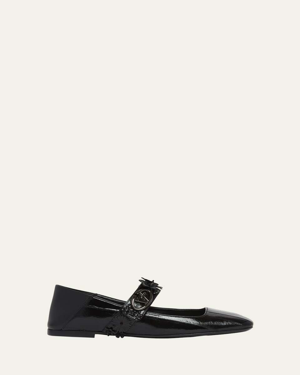 VLogo Leather Flowers Mary Jane Flats
