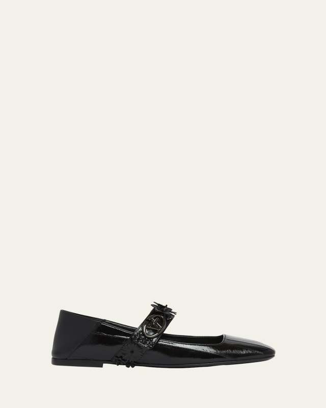 VLogo Leather Flowers Mary Jane Flats