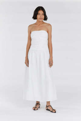 DISSH CATANIA WHITE LINEN STRAPLESS DRESS