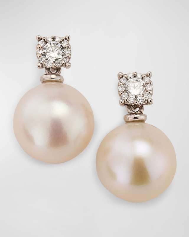 18K White Gold Diamond Earrings with Freshwater Pearls