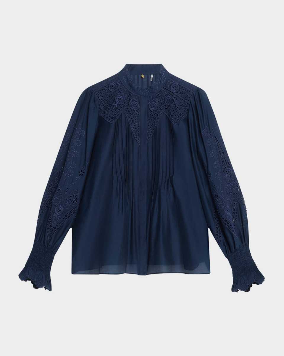 Delta Embroidered Cotton-Silk Blous