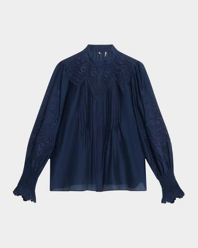 Delta Embroidered Cotton-Silk Blous