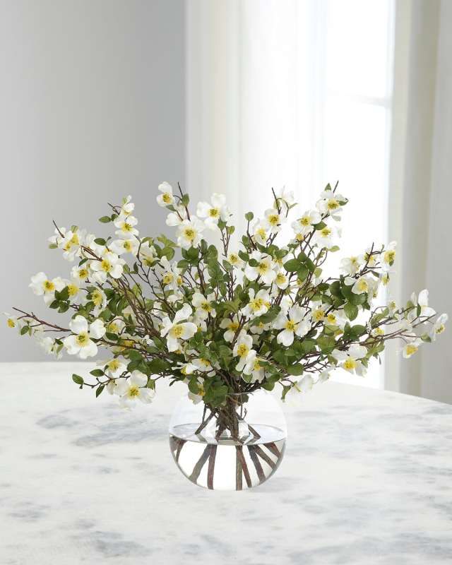 White Dogwood 43" Faux Floral Arrangement in a Glass Bubble