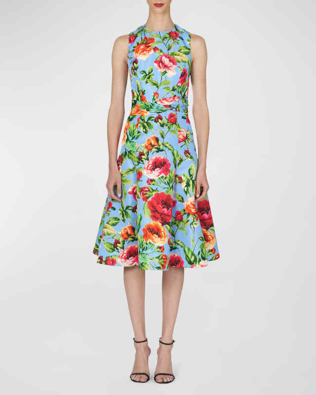 Floral-Print Midi Dress with Twist Waistband