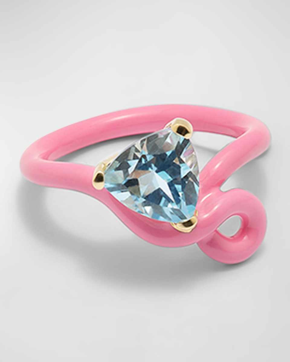 Pink Enamel Blue Topaz Vine Statement Ring
