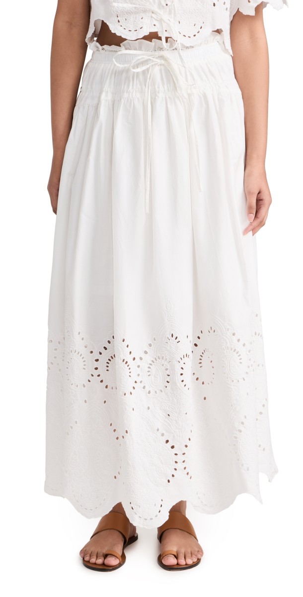 Moon River Eyelet Midi Skirt Ivory
