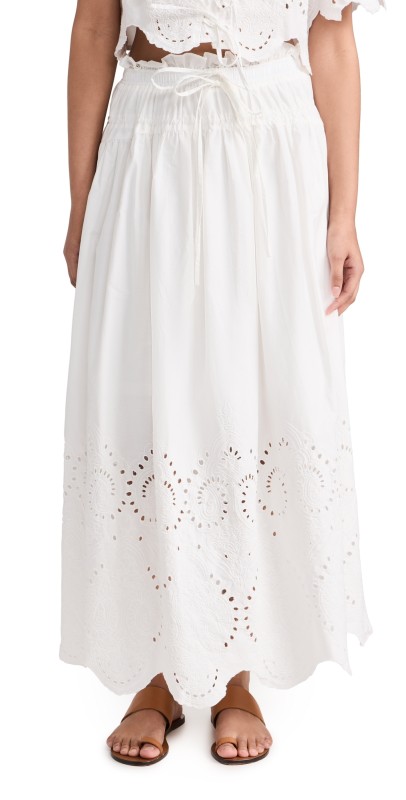 Moon River Eyelet Midi Skirt Ivory