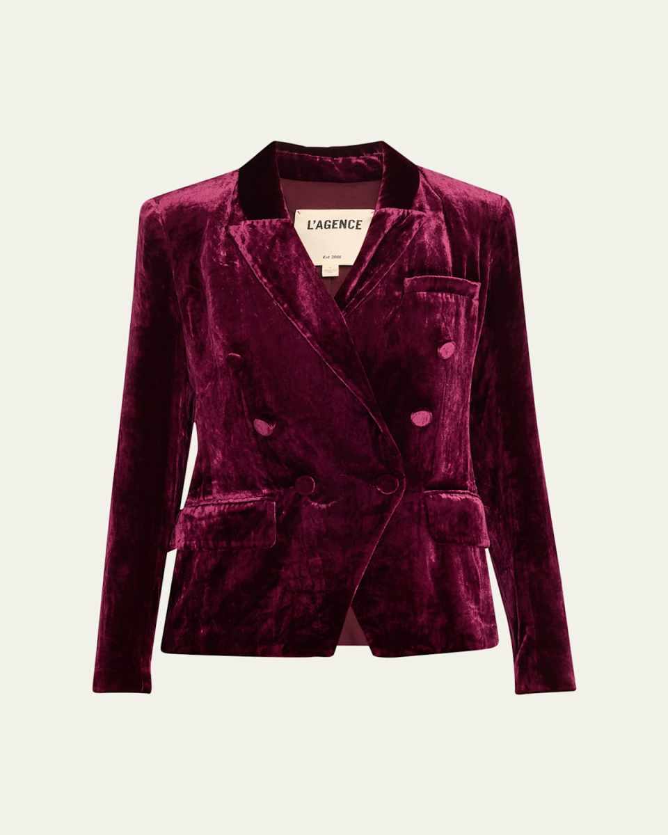 Kenzie Double-Breasted Velvet Blazer