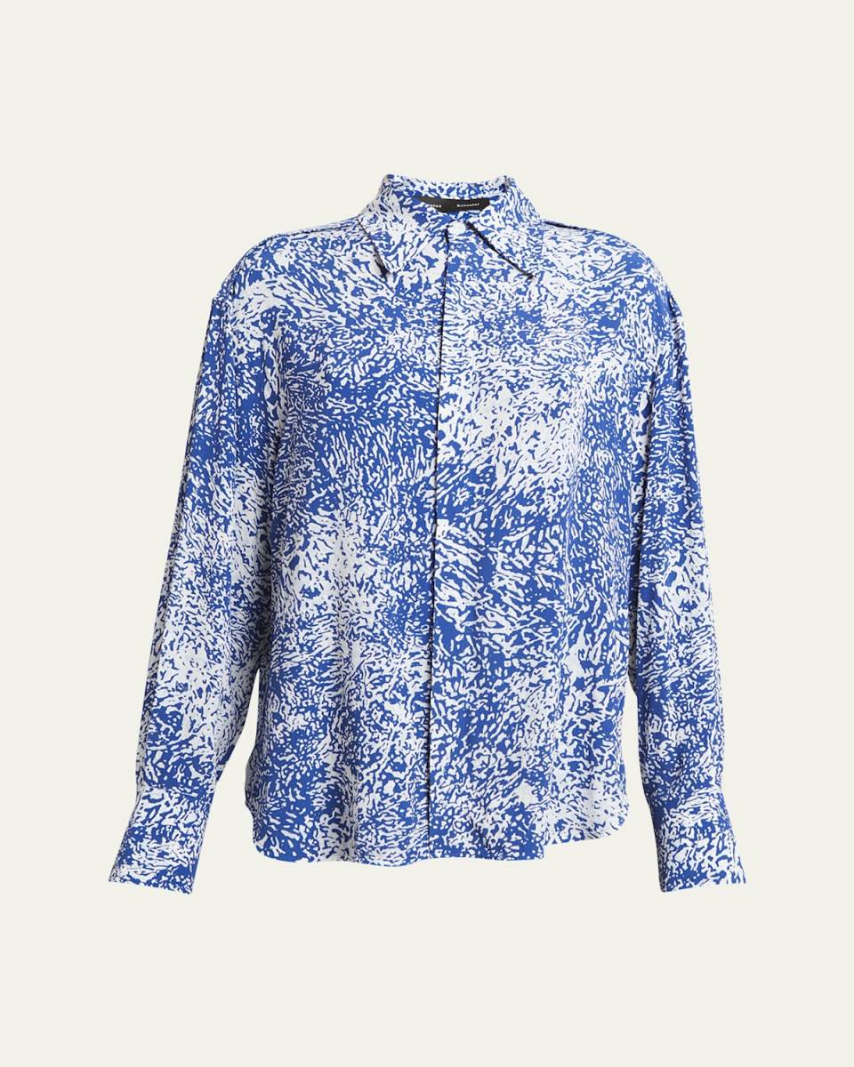 Norman Printed Viscose Crepe De Chine Collared Top