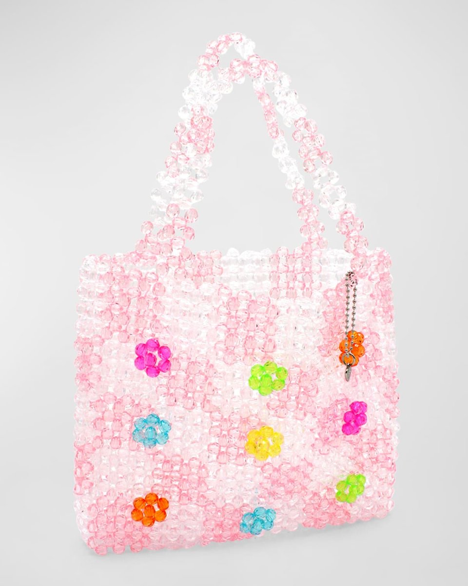 Girl's Beaded Checkerboard Floral Tote