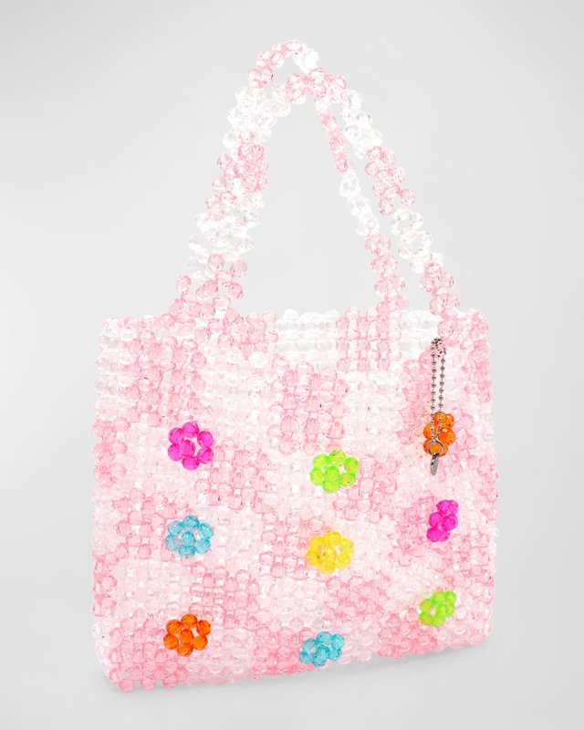 Girl's Beaded Checkerboard Floral Tote