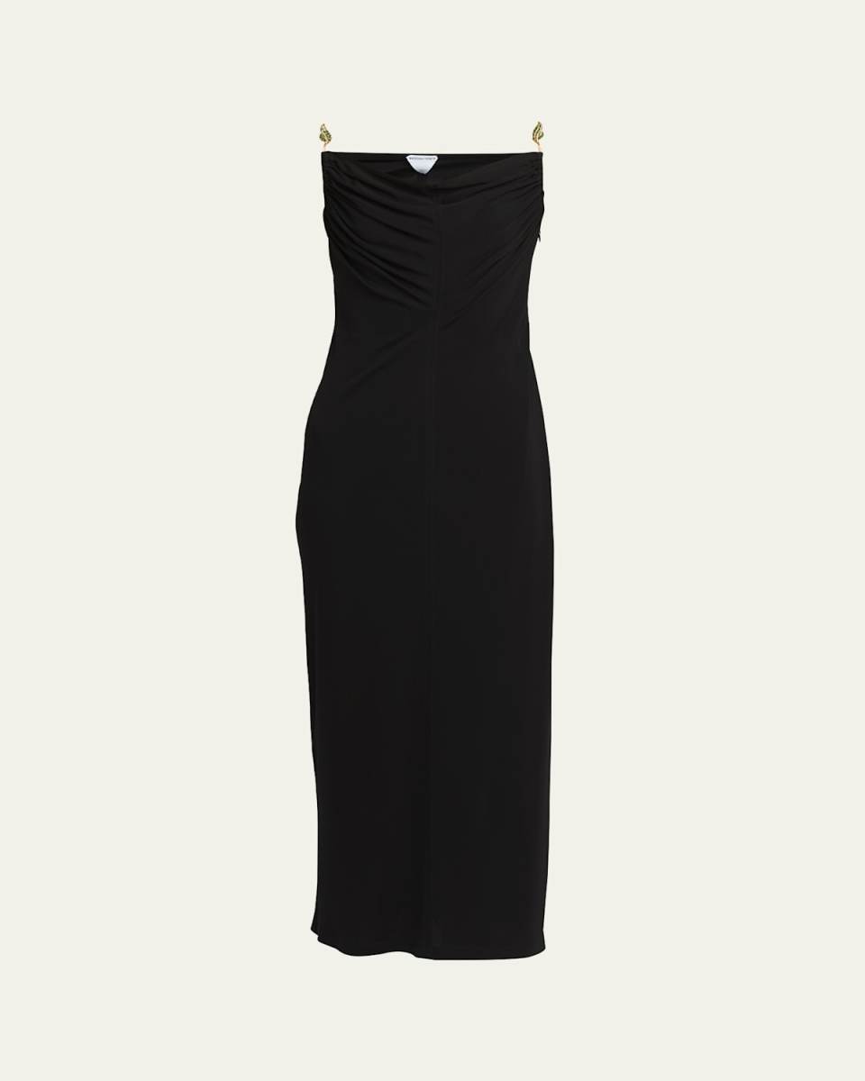 Matte Crepe Jersey Midi Dress with Embellished Hardware Straps