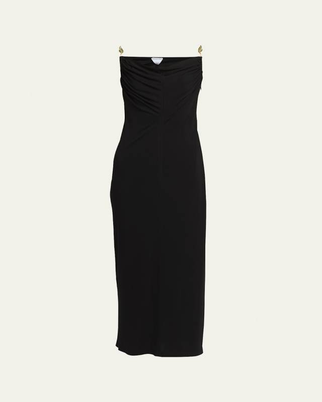 Matte Crepe Jersey Midi Dress with Embellished Hardware Straps