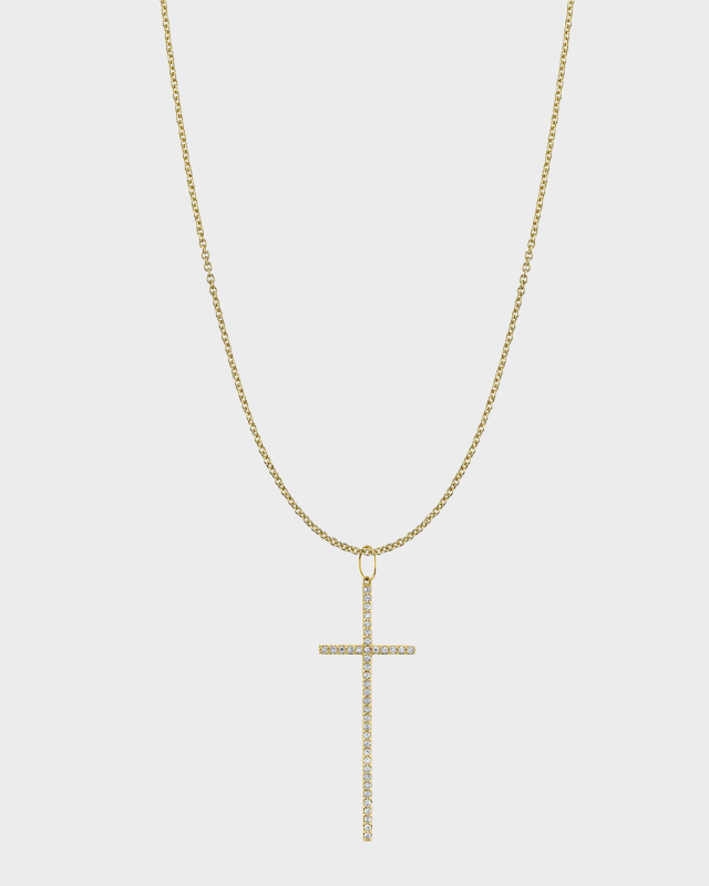 14k Yellow Gold & Diamond Cross Pendant Necklace, 20"L