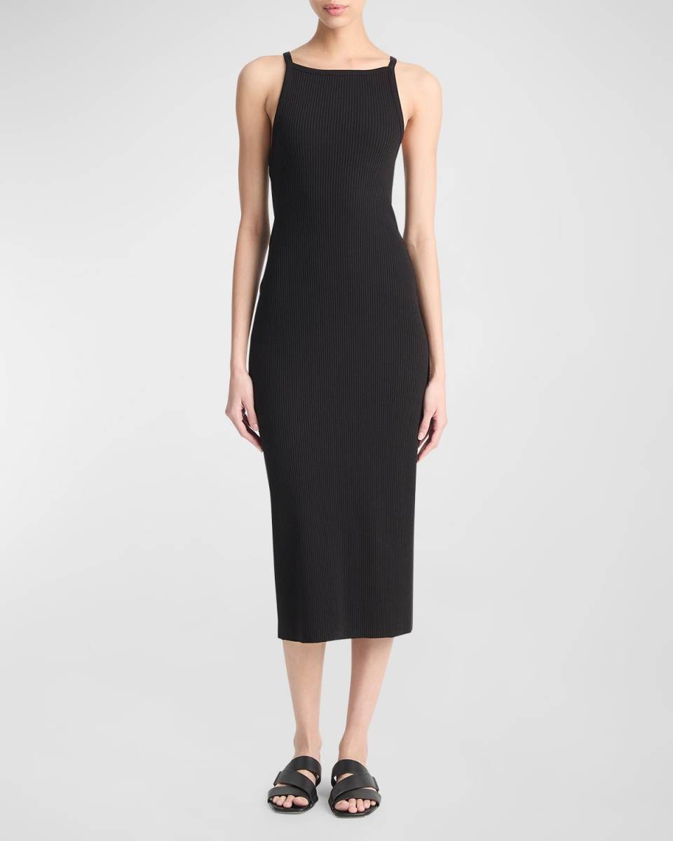 Ribbed High-Neck Midi Tank Dress