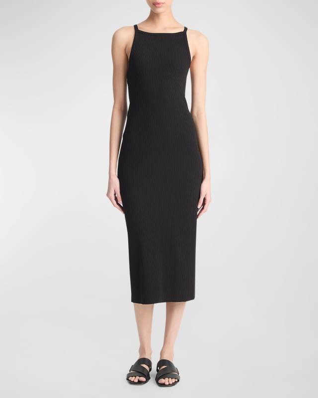 Ribbed High-Neck Midi Tank Dress