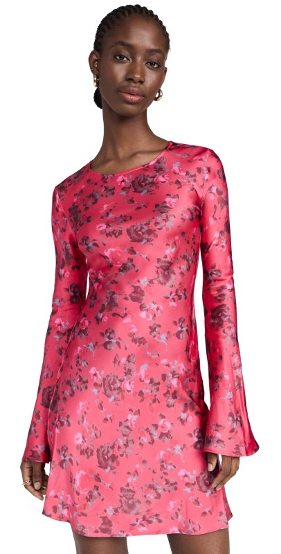 GANNI Printed Satin Mini Dress Raspberry Wine