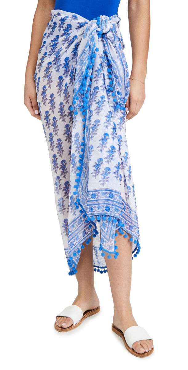 Playa Lucila Border Print Sarong Blu