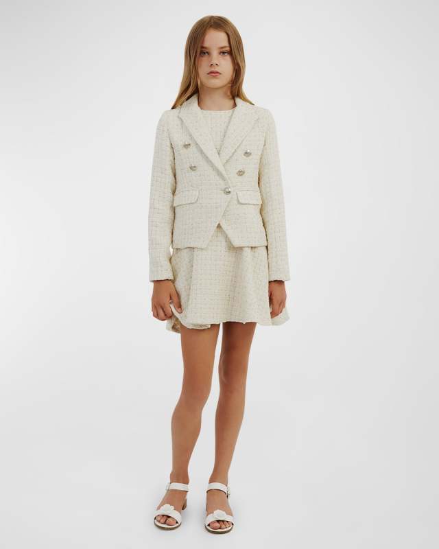 Girl's Roma Boucle Double Breasted Blazer, Size 7-14