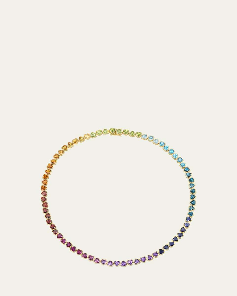 14K Yellow Gold I Heart Rainbows Semi-Precious Gemstone Necklace, 16"L