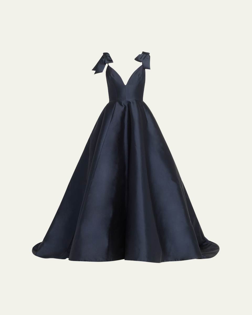 Deep-V Bow Shoulder Ball Gown