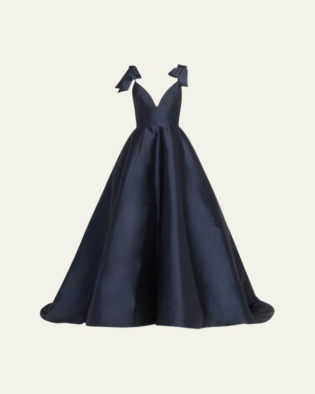 Deep-V Bow Shoulder Ball Gown
