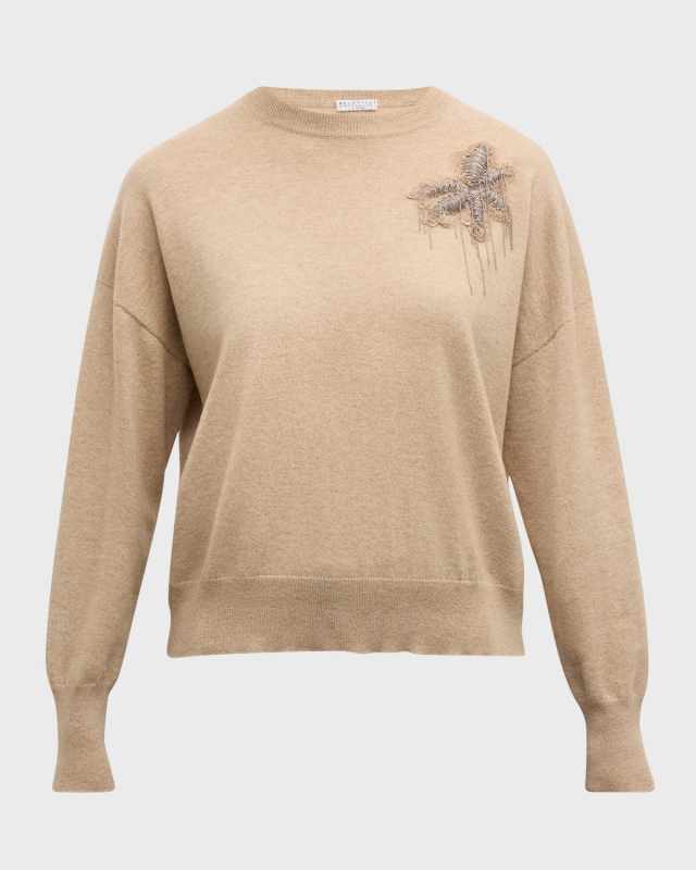 Cashmere Sweater with Floral Crest Detail