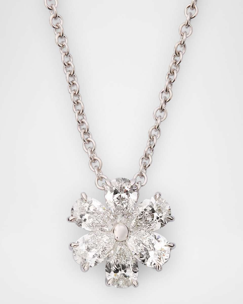 18K White Gold Diamond Flower Necklace