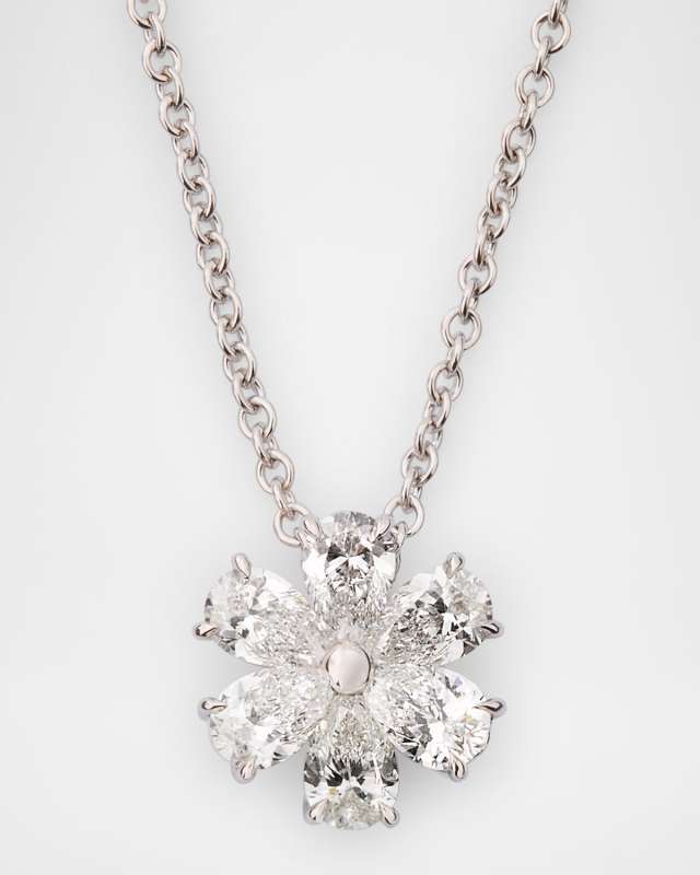 18K White Gold Diamond Flower Necklace