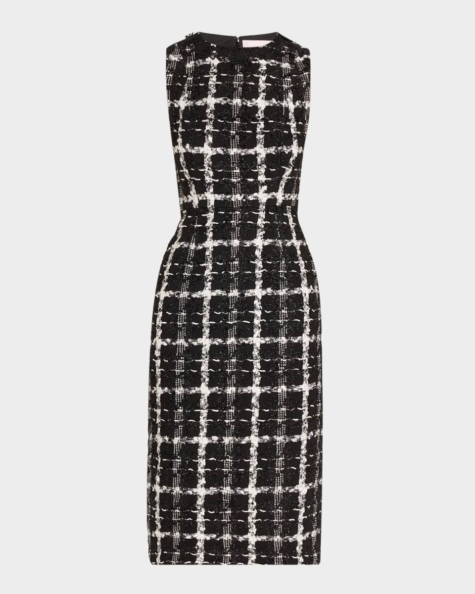 Metallic Check Tweed Sleeveless Midi Dress