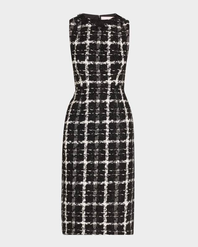 Metallic Check Tweed Sleeveless Midi Dress