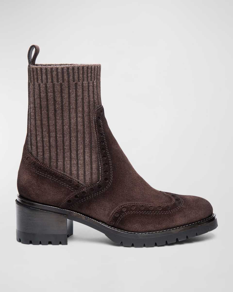 Ferret Brogue Suede Knit Booties