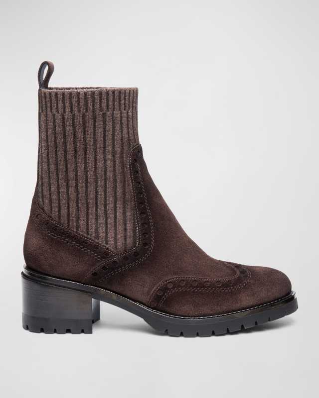 Ferret Brogue Suede Knit Booties