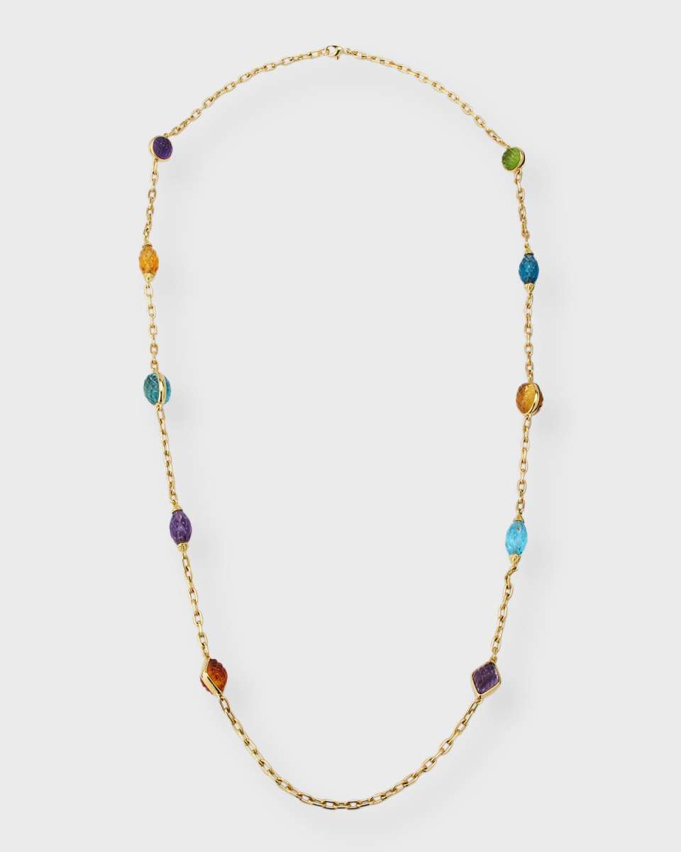 Estate 18K Yellow Gold Carved Stone Ornament Necklace