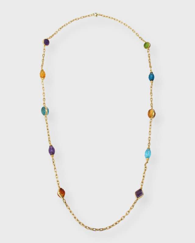 Estate 18K Yellow Gold Carved Stone Ornament Necklace