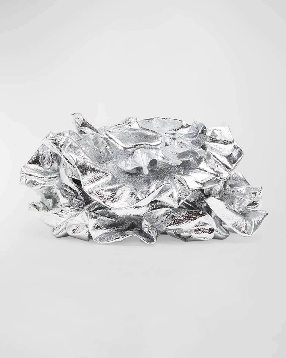 Ruffle Metallic Leather Clutch Bag