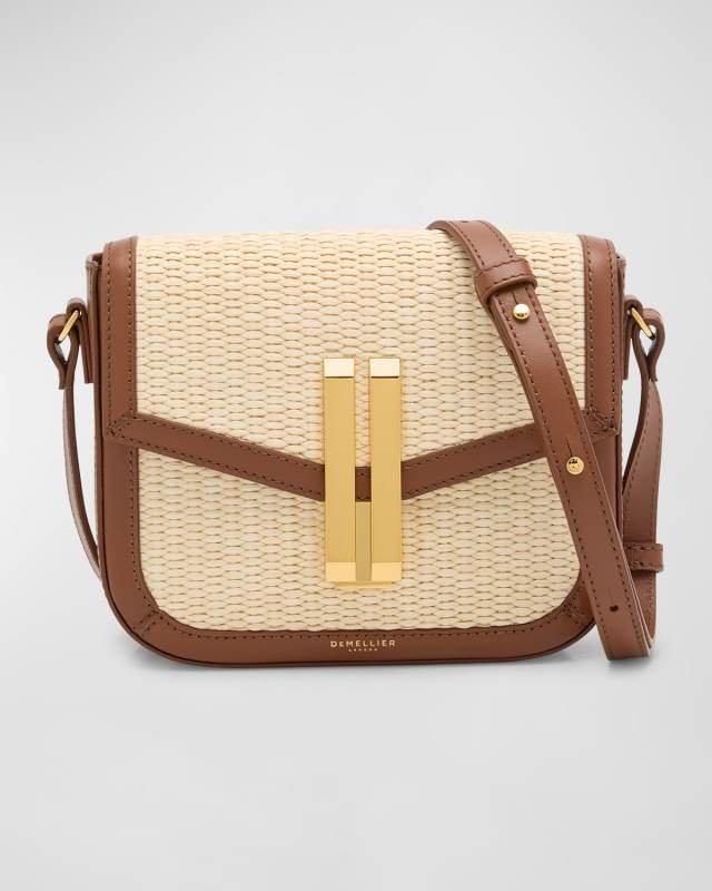 Vancouver Small Flap Raffia & Leather Crossbody Bag