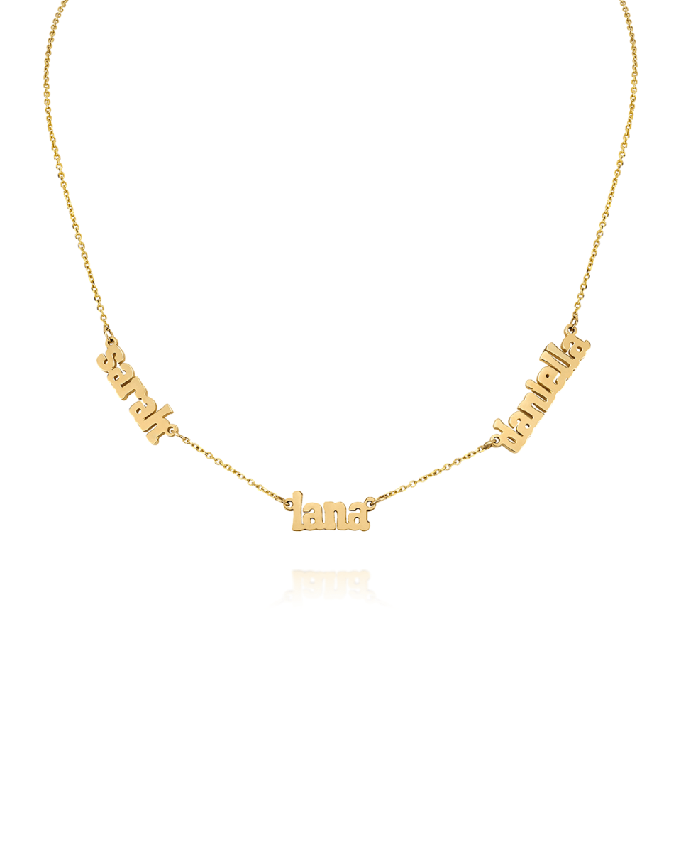 Ava 14k Gold Three-Name Necklace in Lowercase